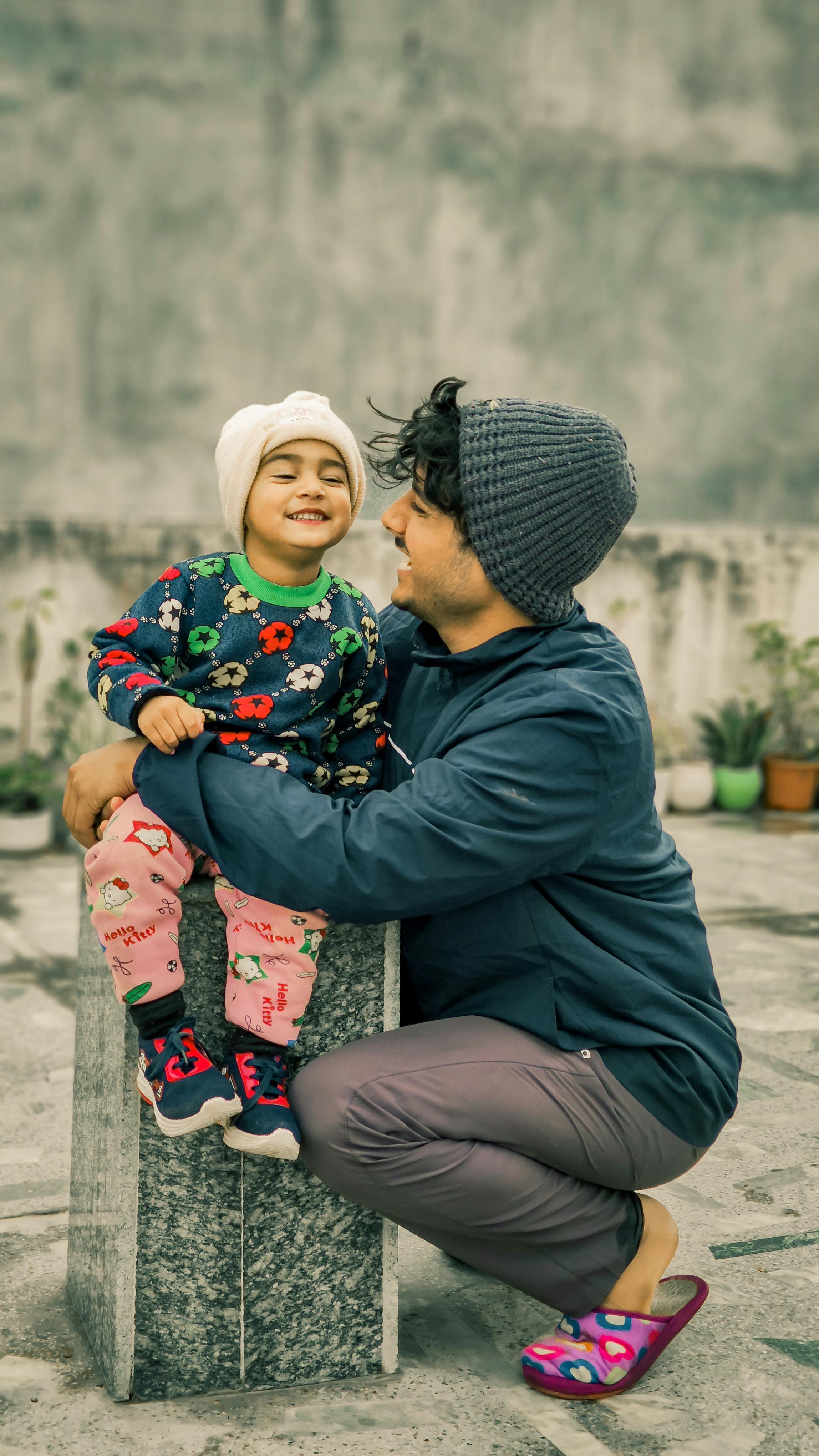 Happy father and son